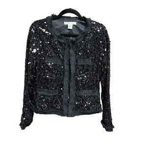 Sans Souci Women’s Black Sequin Boucle Jacket Size Medium NEW